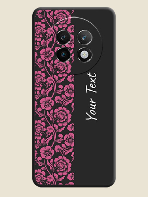 Custom Pink Floral Pattern Design With Custom Text On Space Black Custom Soft Matte Mobile Back Cover - Realme P1 Speed 5G - alternate view