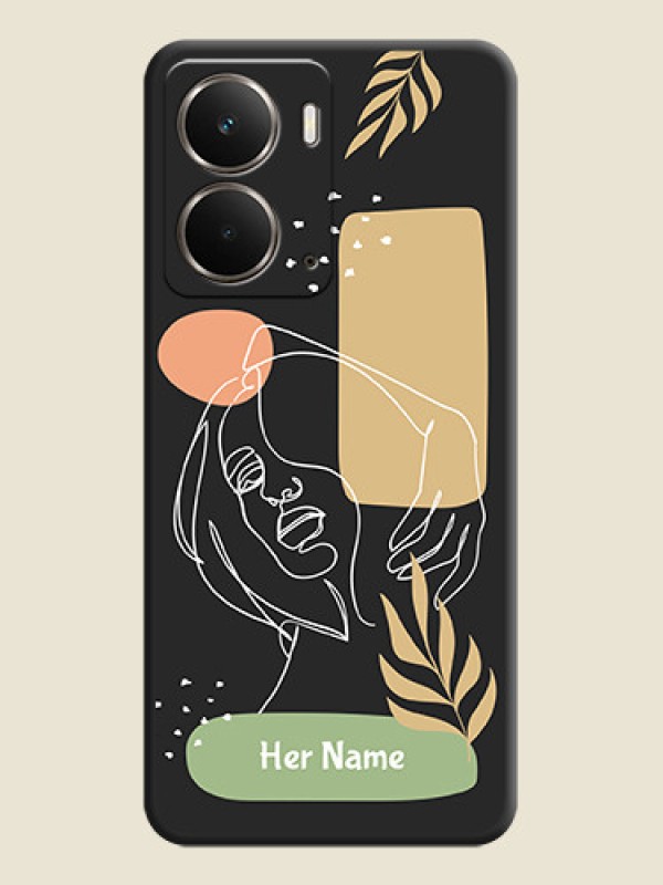 Custom Custom Text With Line Art Of Women & Leaves Design On Space Black Custom Soft Matte Mobile Back Cover - Realme P3 5G - alternate view