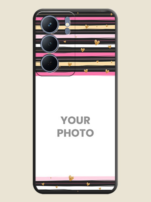 Custom Multicolor Lines and Golden Love Symbols Design on Photo On Space Black Custom Soft Matte Mobile Back Cover - Realme P3x 5G - alternate view