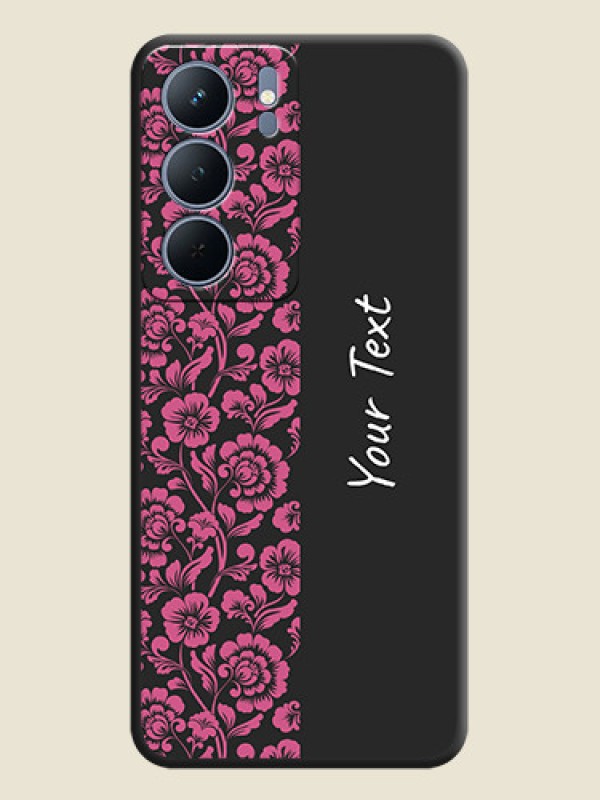 Custom Pink Floral Pattern Design With Custom Text On Space Black Custom Soft Matte Mobile Back Cover - Realme P3x 5G - alternate view