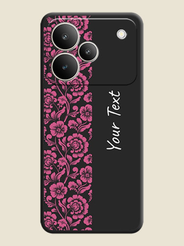Custom Pink Floral Pattern Design With Custom Text On Space Black Custom Soft Matte Mobile Back Cover - Realme P4 5G - alternate view