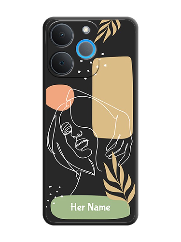 Custom Custom Text With Line Art Of Women & Leaves Design On Space Black Custom Soft Matte Mobile Back Cover - Realme P4 Lite 4G - alternate view