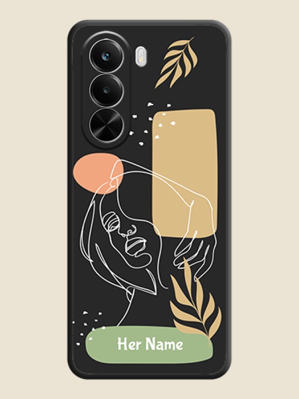 Custom Custom Text With Line Art Of Women & Leaves Design On Space Black Custom Soft Matte Mobile Back Cover - Realme P4X 5G - alternate view