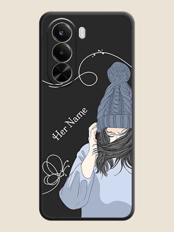 Custom Girl With Blue Winter Outfiit Custom Text Design On Space Black Custom Soft Matte Mobile Back Cover - Realme P4X 5G - alternate view