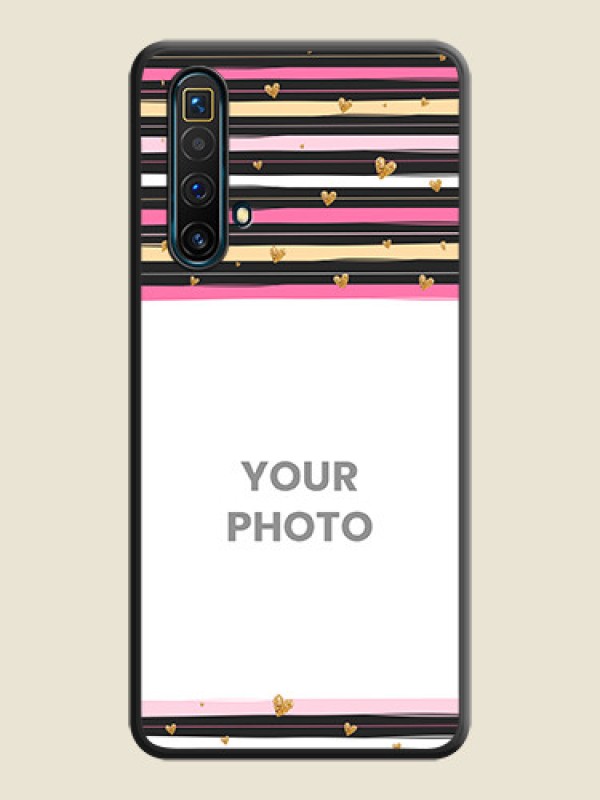 Custom Multicolor Lines and Golden Love Symbols Design on Photo on Space Black Soft Matte Mobile Cover - Realme X3 SuperZoom - alternate view