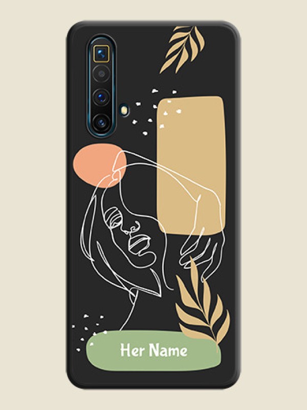 Custom Custom Text With Line Art Of Women & Leaves Design On Space Black Personalized Soft Matte Phone Covers -Realme X3 Super Zoom - alternate view