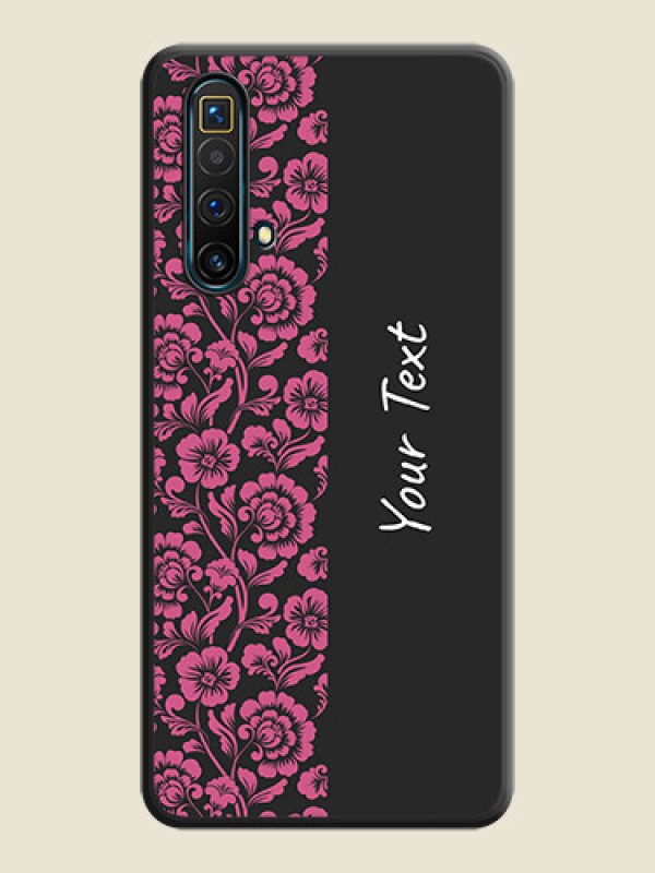 Custom Pink Floral Pattern Design With Custom Text On Space Black Personalized Soft Matte Phone Covers -Realme X3 Super Zoom - alternate view