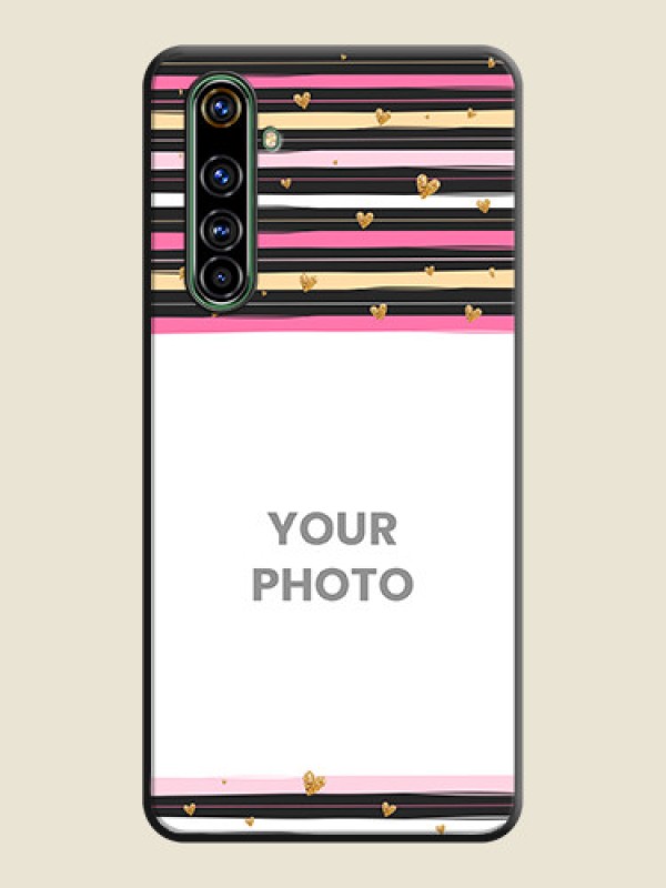 Custom Multicolor Lines and Golden Love Symbols Design - Photo on Space Black Soft Matte Mobile Cover - Realme X50 Pro 5G - alternate view