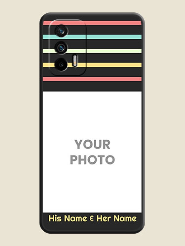 Custom Color Stripes with Photo and Text on Photo on Space Black Soft Matte Mobile Case - Realme X7 Max 5G - alternate view