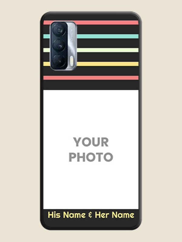 Custom Color Stripes with Photo and Text on Photo on Space Black Soft Matte Mobile Case - Realme X7 - alternate view