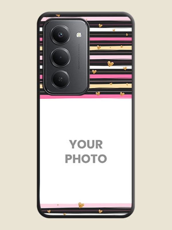 Custom Multicolor Lines and Golden Love Symbols Design on Photo On Space Black Custom Soft Matte Mobile Back Cover - Redmi 15 5G - alternate view