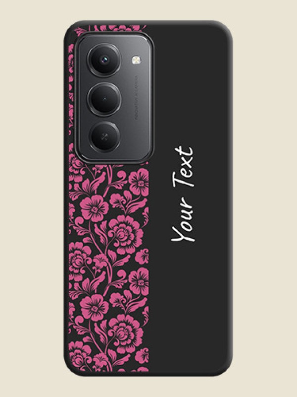 Custom Pink Floral Pattern Design With Custom Text On Space Black Custom Soft Matte Mobile Back Cover - Redmi 15 5G - alternate view
