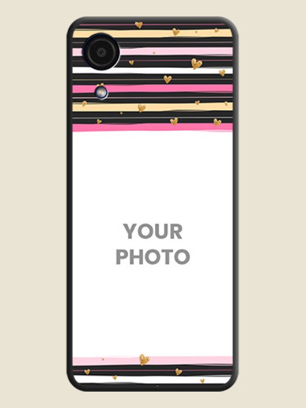 Custom Multicolor Lines and Golden Love Symbols Design on Photo on Space Black Soft Matte Mobile Cover - Galaxy A03 Core - alternate view