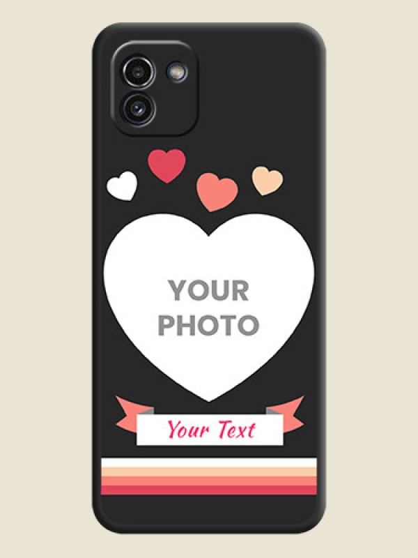 Custom Love Shaped Photo with Colorful Stripes on Personalised Space Black Soft Matte Cases - Galaxy A03 - alternate view