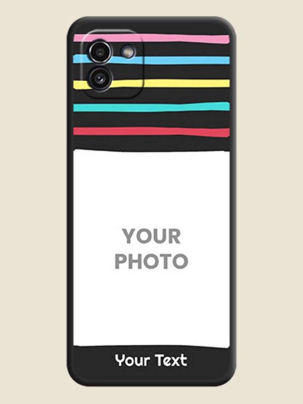 Custom Multicolor Lines with Image on Space Black Personalized Soft Matte Phone Covers - Galaxy A03 - alternate view