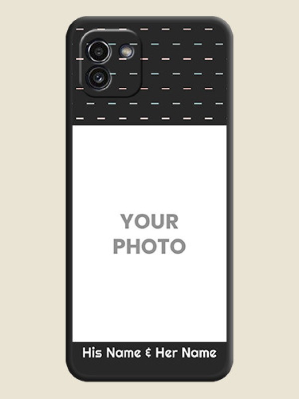 Custom Line Pattern Design with Text on Space Black Custom Soft Matte Phone Back Cover - Galaxy A03 - alternate view