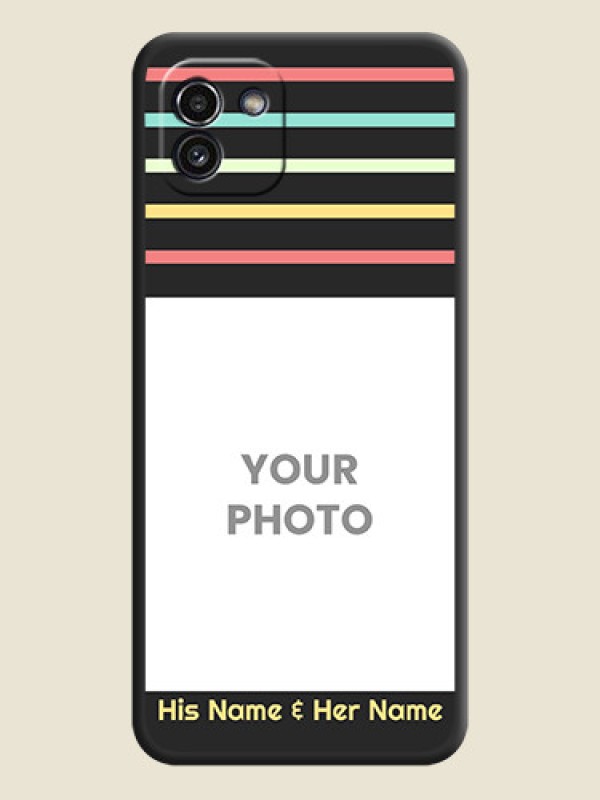 Custom Color Stripes with Photo and Text on Photo on Space Black Soft Matte Mobile Case - Galaxy A03 - alternate view
