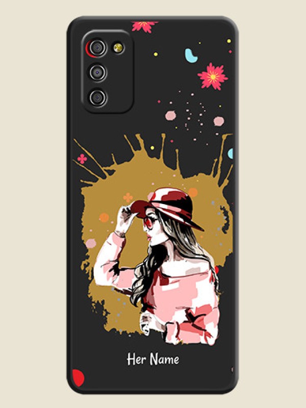 Custom Mordern Lady With Color Splash Background With Custom Text On Space Black Personalized Soft Matte Phone Covers -Samsung Galaxy A03S - alternate view