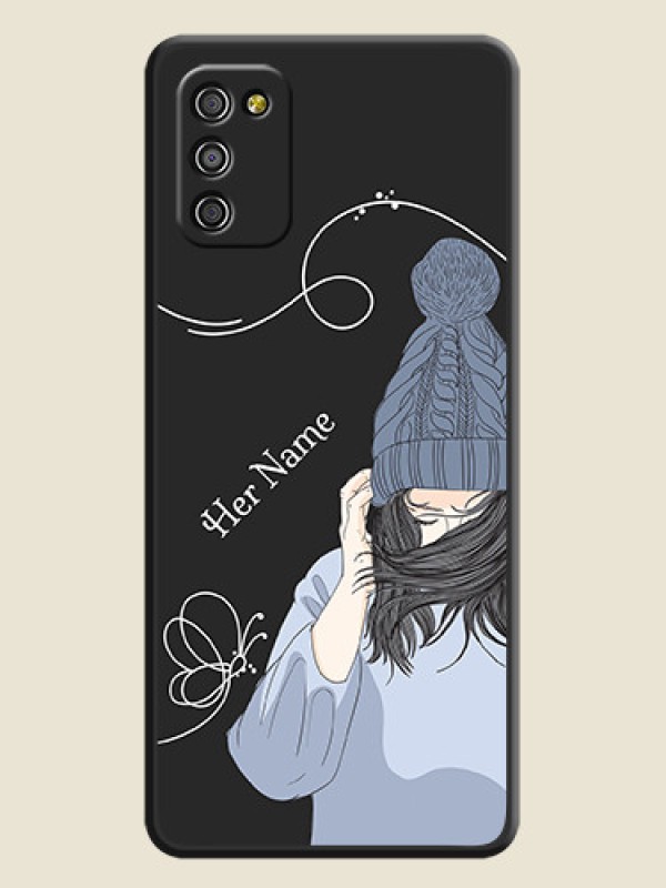 Custom Girl With Blue Winter Outfiit Custom Text Design On Space Black Personalized Soft Matte Phone Covers -Samsung Galaxy A03S - alternate view