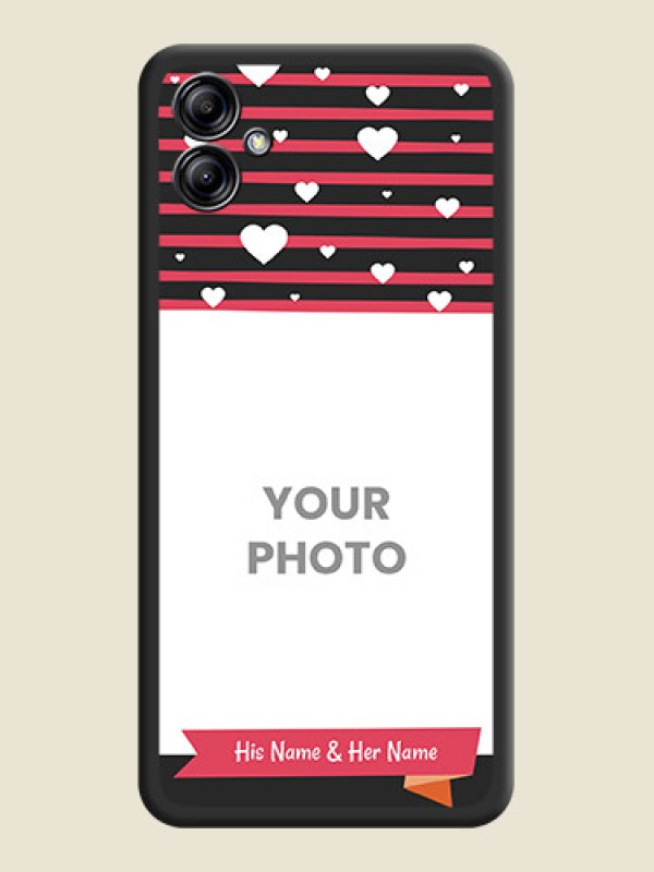 Custom White Color Love Symbols with Pink Lines Pattern on Space Black Custom Soft Matte Phone Cases - Samsung Galaxy A04e - alternate view