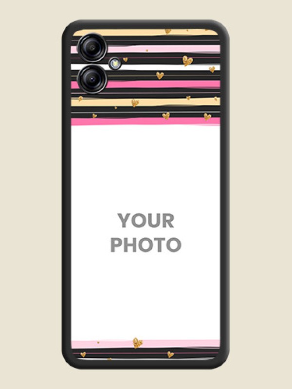 Custom Multicolor Lines and Golden Love Symbols Design on Photo on Space Black Soft Matte Mobile Cover - Samsung Galaxy A04e - alternate view