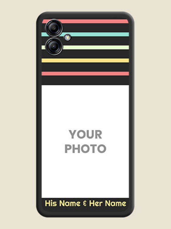 Custom Color Stripes with Photo and Text on Photo on Space Black Soft Matte Mobile Case - Samsung Galaxy A04e - alternate view