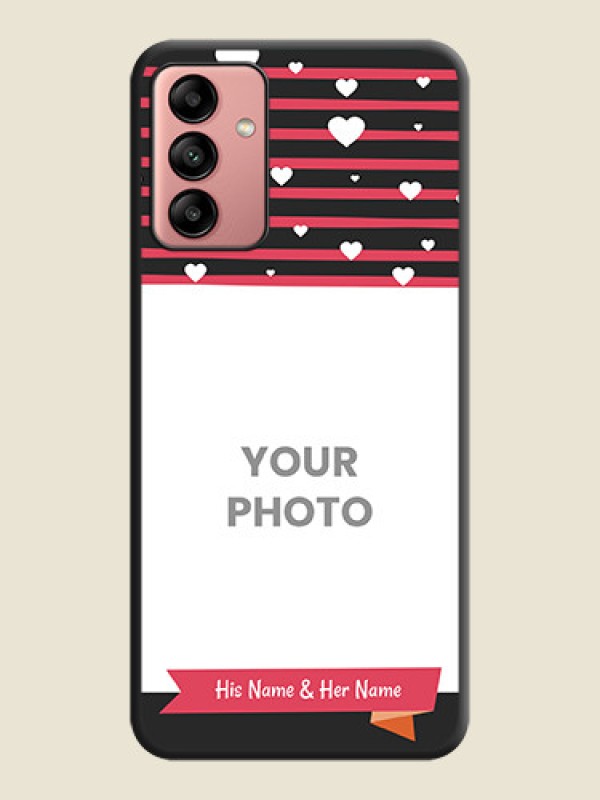 Custom White Color Love Symbols with Pink Lines Pattern on Space Black Custom Soft Matte Phone Cases - Galaxy A04s - alternate view