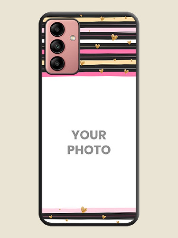 Custom Multicolor Lines and Golden Love Symbols Design on Photo on Space Black Soft Matte Mobile Cover - Galaxy A04s - alternate view
