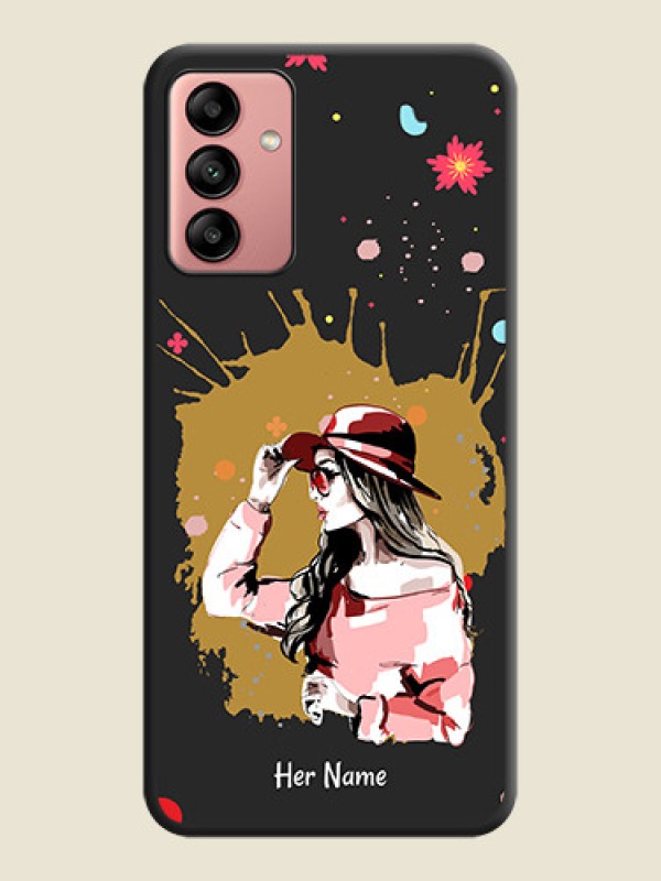 Custom Mordern Lady With Color Splash Background With Custom Text On Space Black Personalized Soft Matte Phone Covers -Samsung Galaxy A04S - alternate view