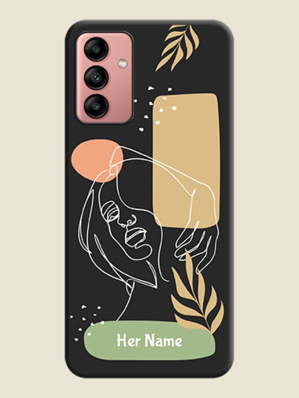 Custom Custom Text With Line Art Of Women & Leaves Design On Space Black Personalized Soft Matte Phone Covers -Samsung Galaxy A04S - alternate view