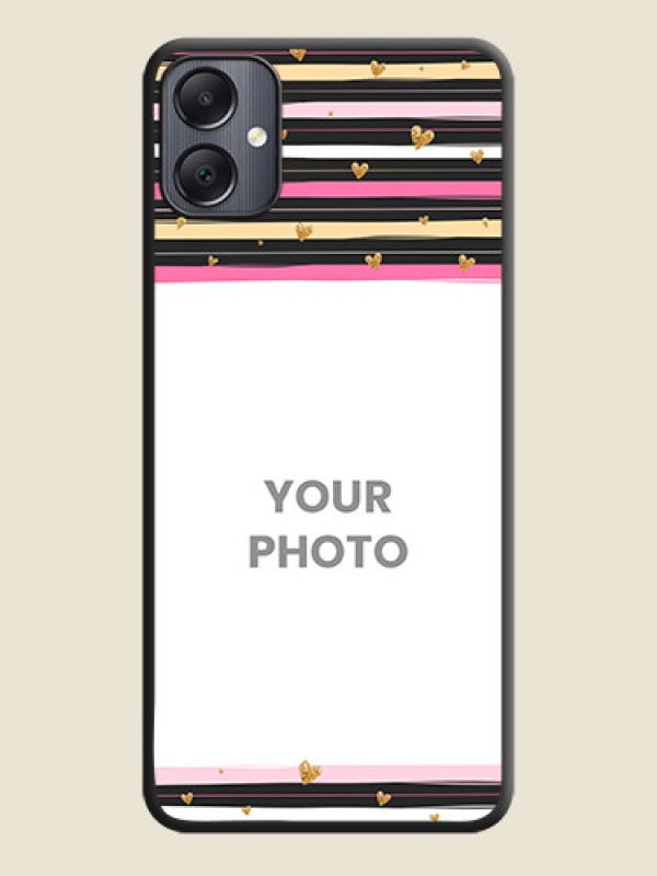 Custom Multicolor Lines and Golden Love Symbols Design on Photo On Space Black Custom Soft Matte Mobile Back Cover - Galaxy A05 - alternate view