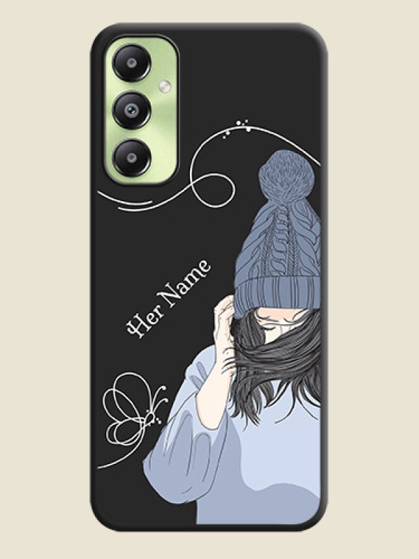 Custom Girl With Blue Winter Outfiit Custom Text Design On Space Black Custom Soft Matte Mobile Back Cover - Galaxy A05s - alternate view