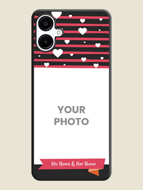 Custom White Color Love Symbols with Pink Lines Pattern On Space Black Custom Soft Matte Mobile Back Cover - Galaxy A06 - alternate view