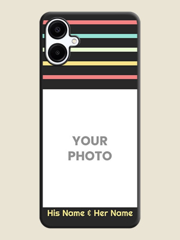Custom Color Stripes with Photo and Text on Photo On Space Black Custom Soft Matte Mobile Back Cover - Galaxy A06 - alternate view