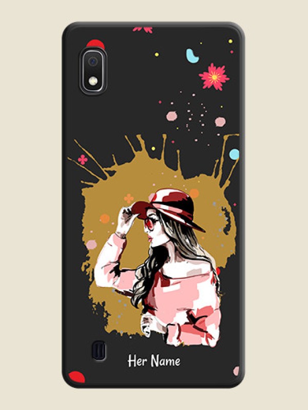 Custom Mordern Lady With Color Splash Background With Custom Text On Space Black Personalized Soft Matte Phone Covers -Samsung Galaxy A10 - alternate view