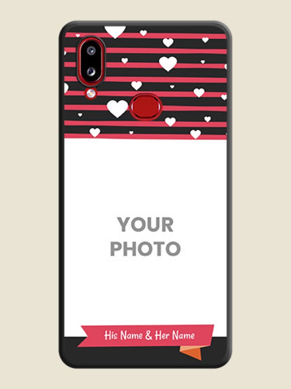 Custom White Color Love Symbols with Pink Lines Pattern on Space Black Custom Soft Matte Phone Cases - Galaxy A10s - alternate view