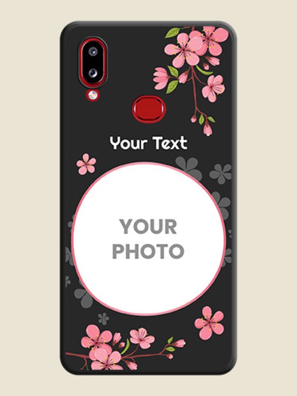 Custom Round Image with Pink Color Floral Design on Photo on Space Black Soft Matte Back Cover - Galaxy A10s - alternate view