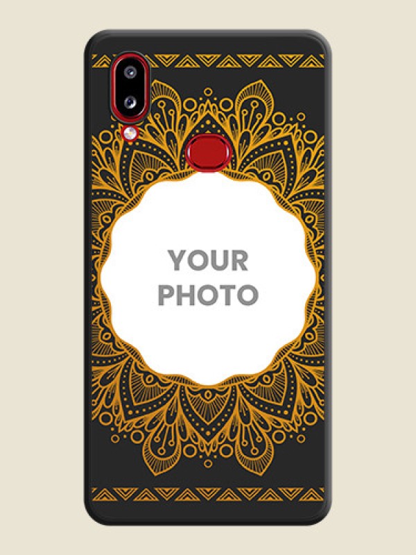 Custom Round Image with Floral Design on Photo on Space Black Soft Matte Mobile Cover - Galaxy A10s - alternate view