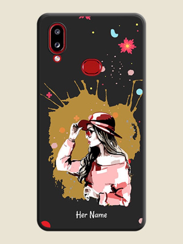 Custom Mordern Lady With Color Splash Background With Custom Text On Space Black Personalized Soft Matte Phone Covers -Samsung Galaxy A10S - alternate view