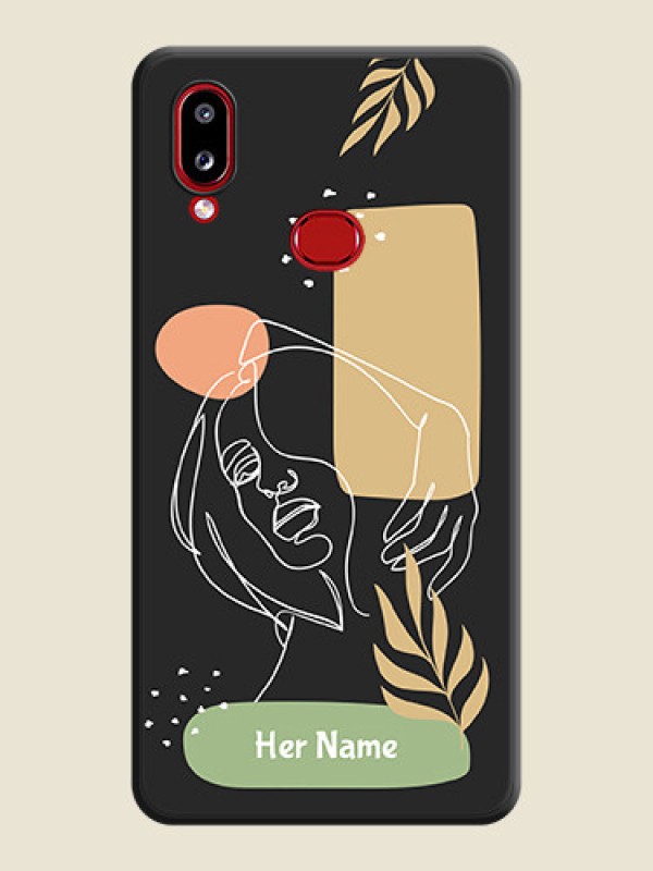 Custom Custom Text With Line Art Of Women & Leaves Design On Space Black Personalized Soft Matte Phone Covers -Samsung Galaxy A10S - alternate view