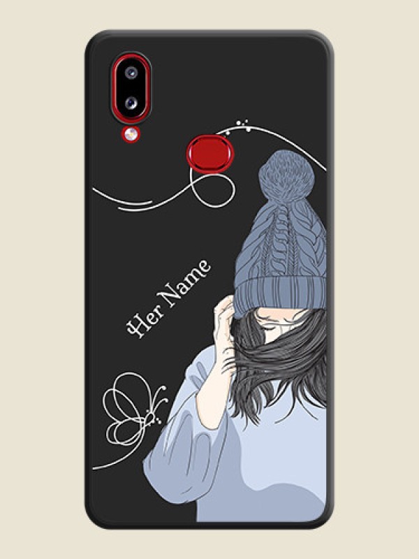 Custom Girl With Blue Winter Outfiit Custom Text Design On Space Black Personalized Soft Matte Phone Covers -Samsung Galaxy A10S - alternate view
