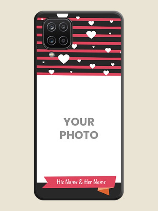 Custom White Color Love Symbols with Pink Lines Pattern on Space Black Custom Soft Matte Phone Cases - Galaxy A12 - alternate view