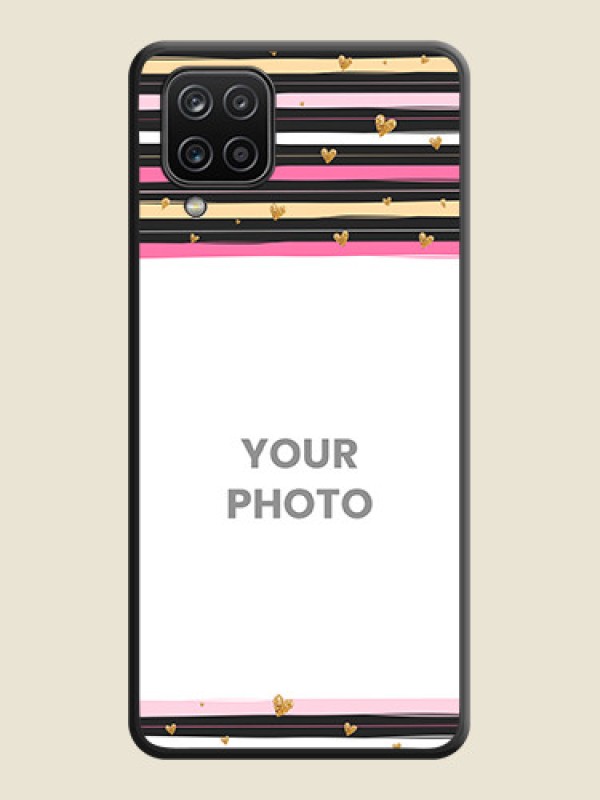 Custom Multicolor Lines and Golden Love Symbols Design on Photo on Space Black Soft Matte Mobile Cover - Galaxy A12 - alternate view