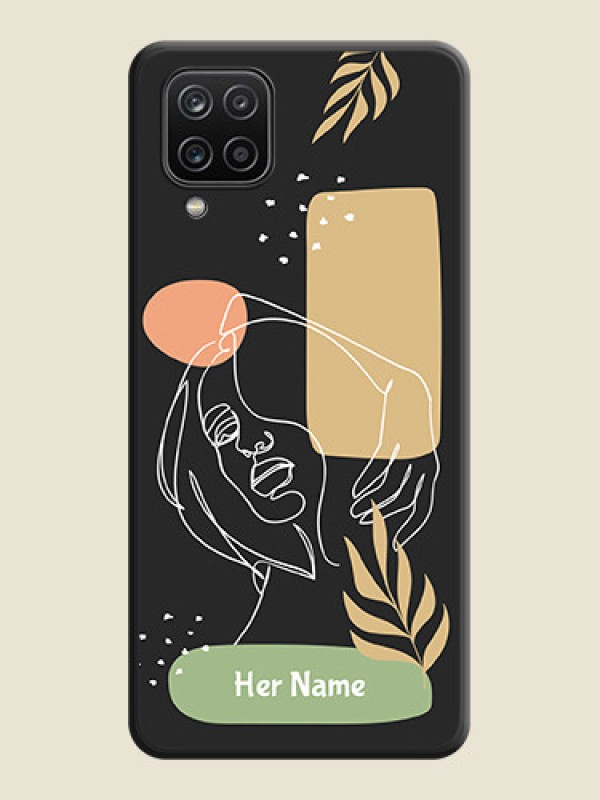 Custom Custom Text With Line Art Of Women & Leaves Design On Space Black Personalized Soft Matte Phone Covers -Samsung Galaxy A12 - alternate view