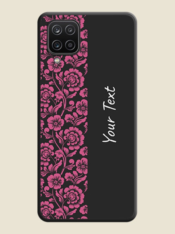Custom Pink Floral Pattern Design With Custom Text On Space Black Personalized Soft Matte Phone Covers -Samsung Galaxy A12 - alternate view