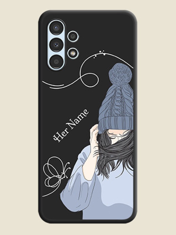 Custom Girl With Blue Winter Outfiit Custom Text Design On Space Black Personalized Soft Matte Phone Covers -Samsung Galaxy A13 - alternate view