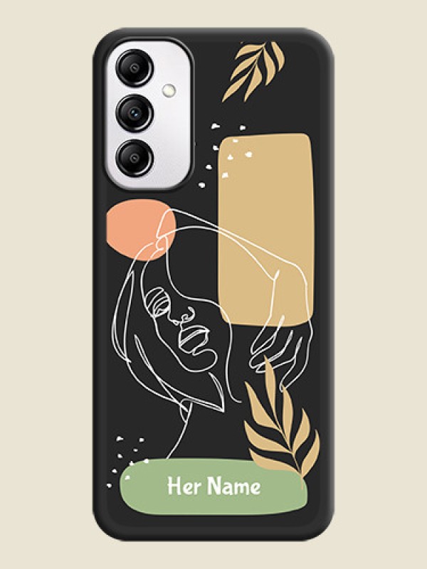 Custom Custom Text With Line Art Of Women & Leaves Design On Space Black Personalized Soft Matte Phone Covers -Samsung Galaxy A14 - alternate view