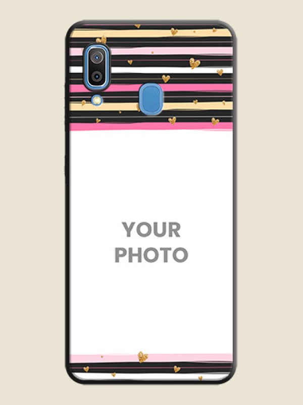 Custom Multicolor Lines and Golden Love Symbols Design - Photo on Space Black Soft Matte Mobile Cover - Galaxy A20 - alternate view
