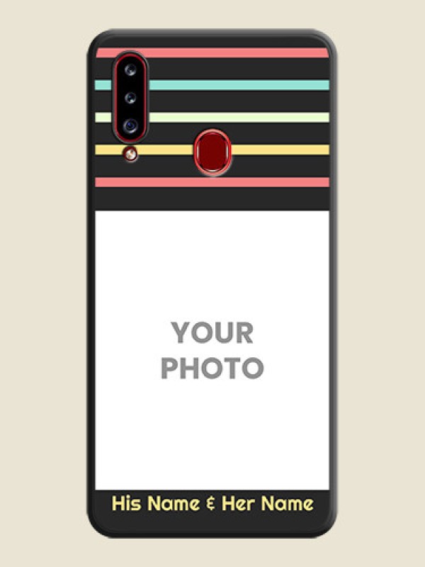 Custom Color Stripes with Photo and Text on Photo on Space Black Soft Matte Mobile Case - Galaxy A20s - alternate view