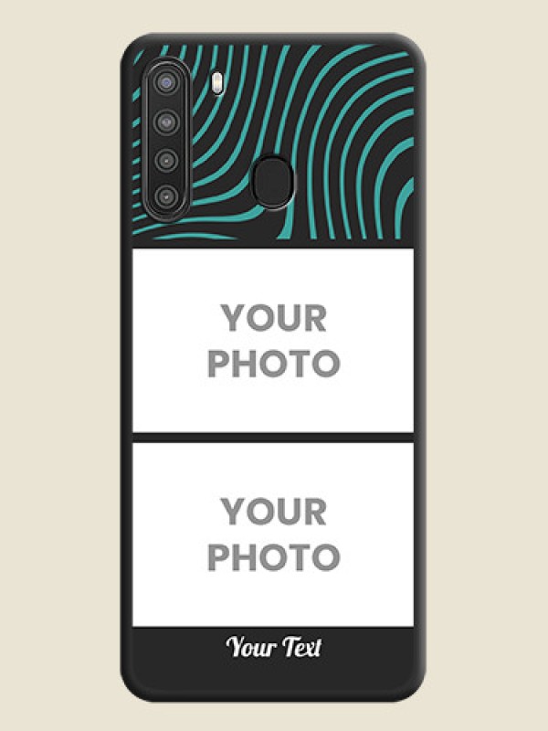 Custom Wave Pattern with 2 Image Holder on Space Black Personalized Soft Matte Phone Covers - Galaxy A21 - alternate view